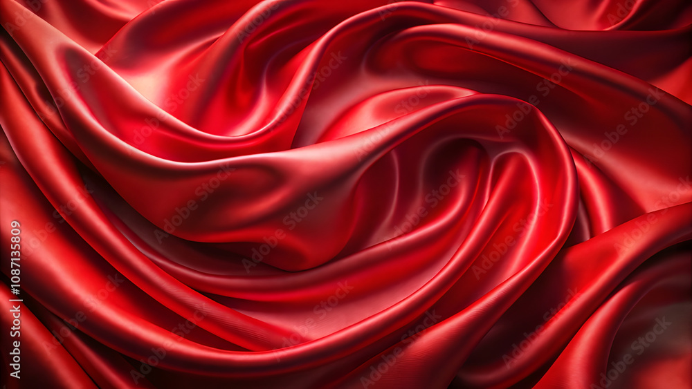 Obraz premium Glossy Red Silk Texture with Gentle Wave Pattern and Copy Space. Perfect for: Valentine's Day, luxury events, formal occasions