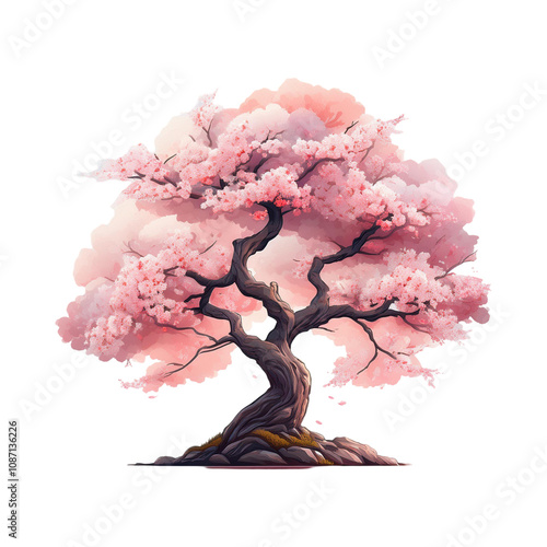 Cherry blossom art isolate on PNG.