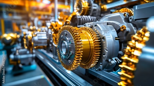 Gears and Parts Moving on Industrial Assembly Line in Factory Automation