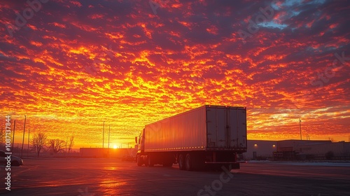 Dramatic Sunset Over Truck in Urban Setting