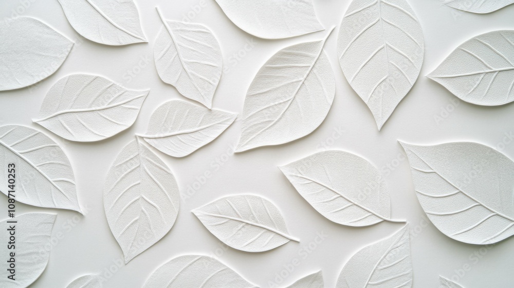 Elegant white paper texture with embossed leaf patterns Elegant white paper texture with embossed leaf patterns