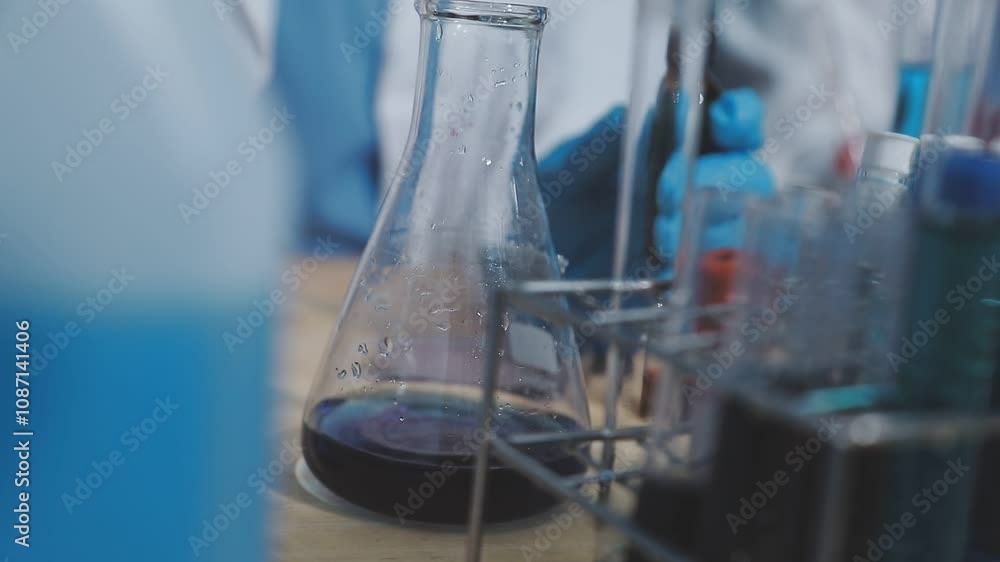 a scientist is working in a laboratory, a chemical researcher is preparing sample for a vaccine against a virus, work in lab concentrate is the most important because chemicals are dangerous a scientist is working in a laboratory, a chemical researcher is preparing sample for a vaccine against a virus, work in lab concentrate is the most important because chemicals are dangerous