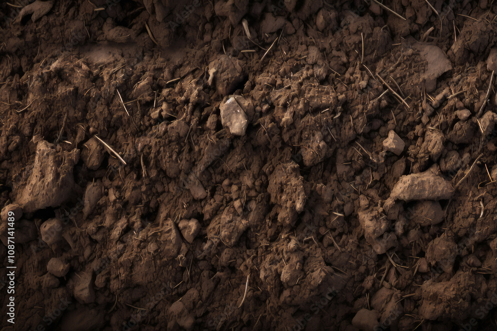 Processed collage of underground brown soil layer material texture. Background for banner Processed collage of underground brown soil layer material texture. Background for banner