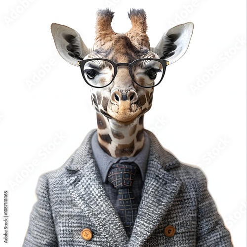 giraffe businessperson giraffe animal wildlife highlighted by white, space for captions, png photo