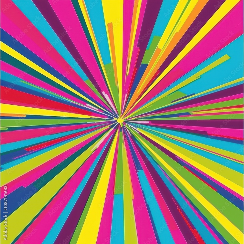Colorful Rays Explode Outward with Vibrant Stripes and Hues Colorful Rays Explode Outward with Vibrant Stripes and Hues
