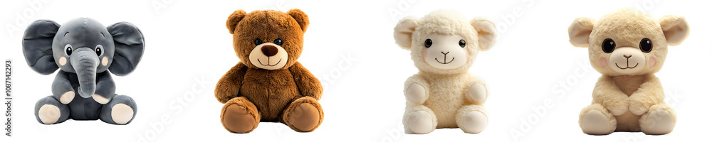 Collection, Set of Baby Plush Toy isolated on transparent background. Collection, Set of Baby Plush Toy isolated on transparent background.