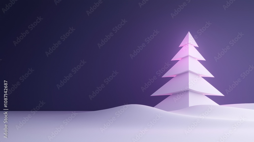 A white Christmas tree is lit up in a snowy field A white Christmas tree is lit up in a snowy field