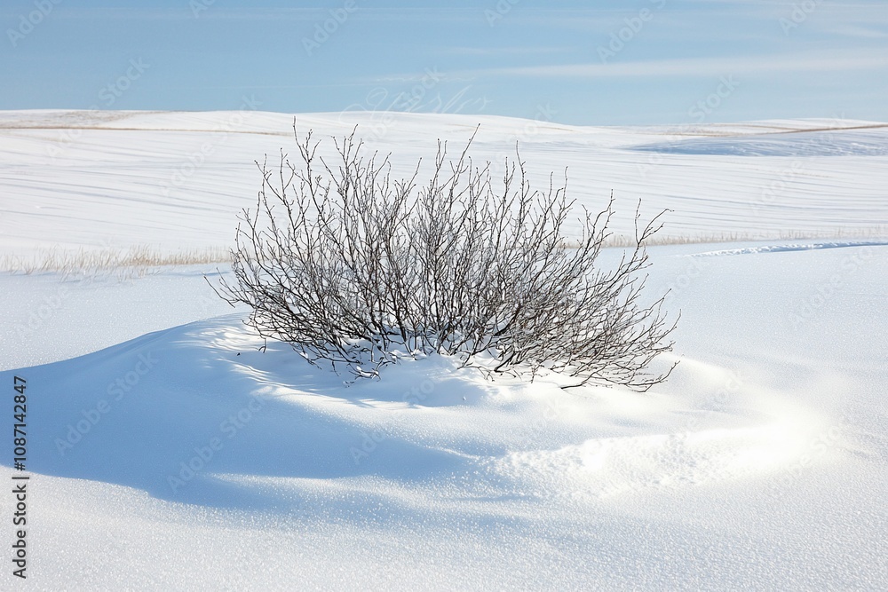 Lonely Shrub Amidst the Winter Snow Landscape Lonely Shrub Amidst the Winter Snow Landscape