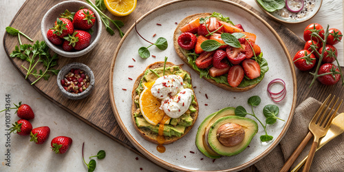 Wallpaper Mural breakfast, food, delicious, vegan, scrambled eggs, vegetables, fruits Torontodigital.ca