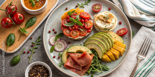 Wallpaper Mural breakfast, food, delicious, vegan, scrambled eggs, vegetables, fruits Torontodigital.ca