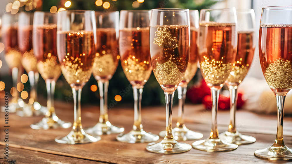 Champagne Glasses with Golden Glitter on White Background with Copy Space. Perfect for: New Year's Eve, weddings, anniversary celebrations Champagne Glasses with Golden Glitter on White Background with Copy Space. Perfect for: New Year's Eve, weddings, anniversary celebrations