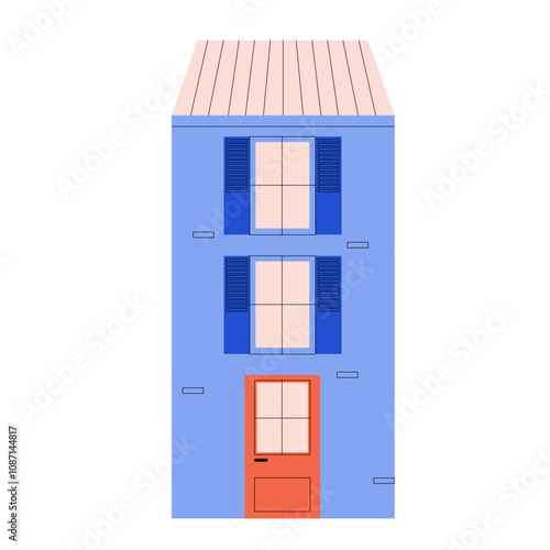 Maison française rose et bleue en flat design