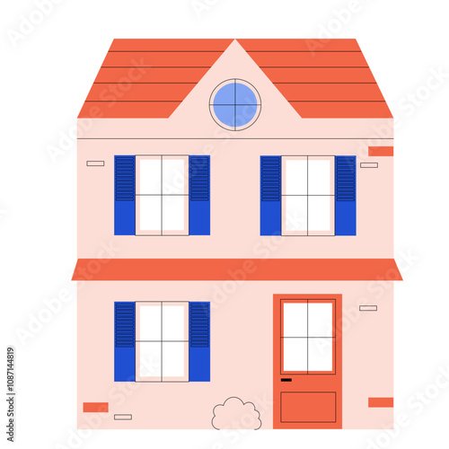 Maison française rose et bleue en flat design