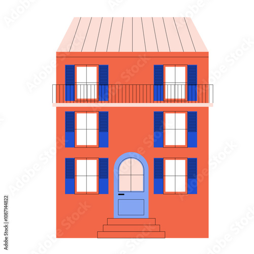Maison française rose et bleue en flat design