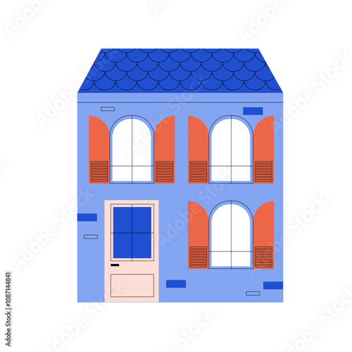 Maison française rose et bleue en flat design