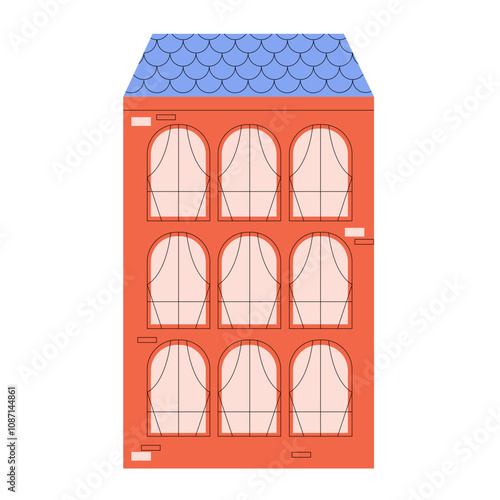Maison française rose et bleue en flat design