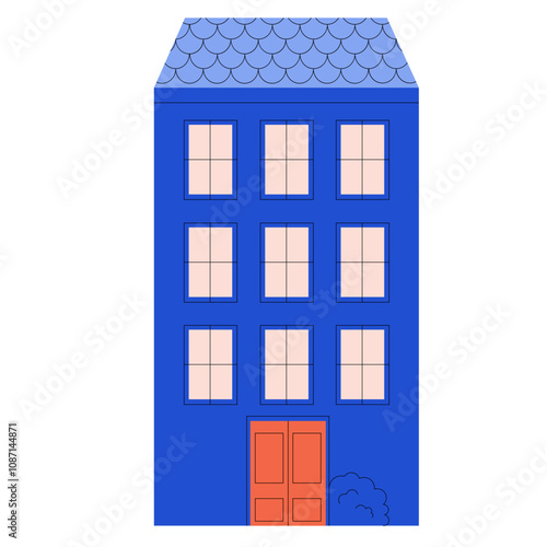 immeuble français rose et bleue en flat design