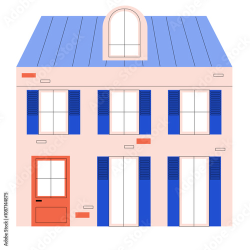 Maison française rose et bleue en flat design