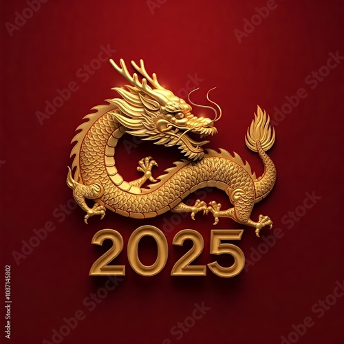 Minimalist red banner with Chinese dragon and year 