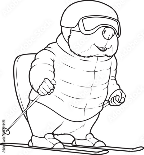 Beaver Skier Ski Winter sports Animal Vector Graphic Art Illustration
