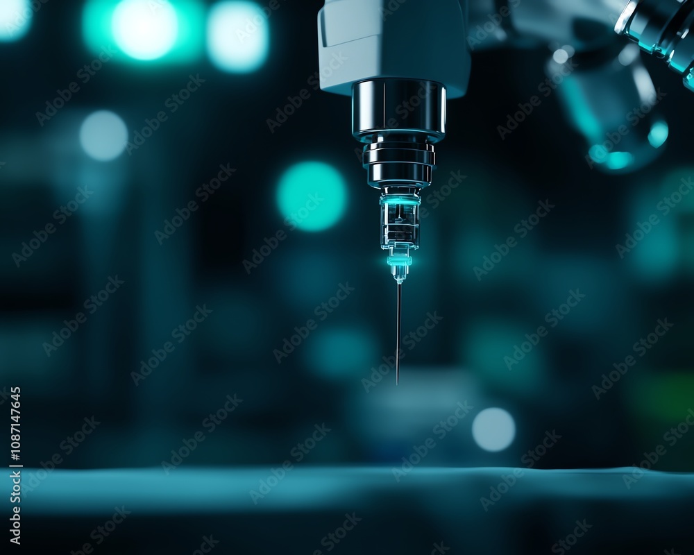 Precision robotic arm dispensing liquid in focus Precision robotic arm dispensing liquid in focus