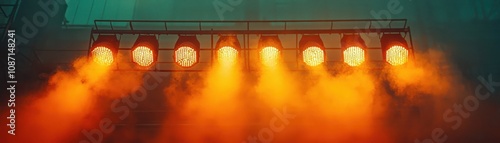 Illuminated stadium lights in action sports venue closeup photography night environment dynamic viewpoint highlighting sports atmosphere photo