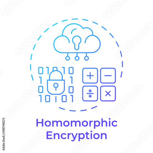 Homomorphic encryption blue gradient concept icon. Type of privacy enhancing technologies. Encrypted data. Round shape line illustration. Abstract idea. Graphic design. Easy to use in article