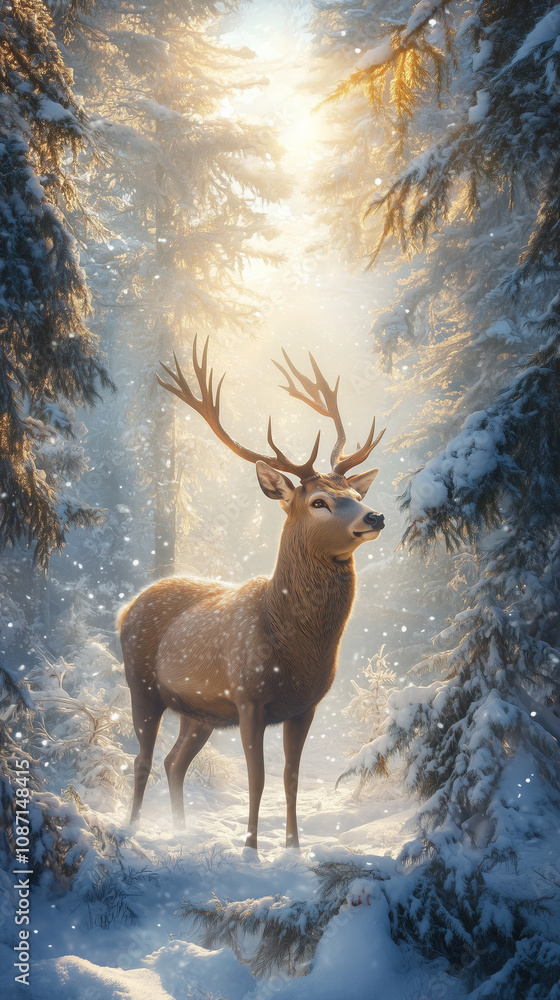 Photography of a deer in the winter forest. Photography of a deer in the winter forest.