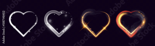 Glowing golden heart shape with light trails, sparkles, and smoky effects on dark transparent background, perfect for romantic, festive, or Valentine's Day themes.