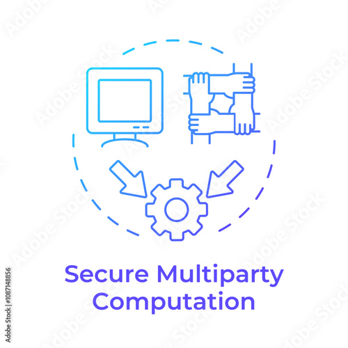 Secure multiparty computation blue gradient concept icon. Type of privacy enhancing technologies. Data clean rooms. Round shape line illustration. Abstract idea. Graphic design. Easy to use in article