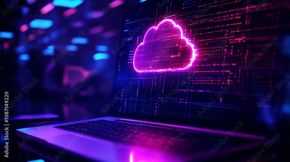 custom made wallpaper toronto digitalHere are a few options for a 50-character description of the image:..* **Option 1 (Focus on technology):** Neon cloud computing, digital data