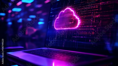 Wallpaper Mural Here are a few options for a 50-character description of the image:..* **Option 1 (Focus on technology):**  Neon cloud computing, digital data Torontodigital.ca