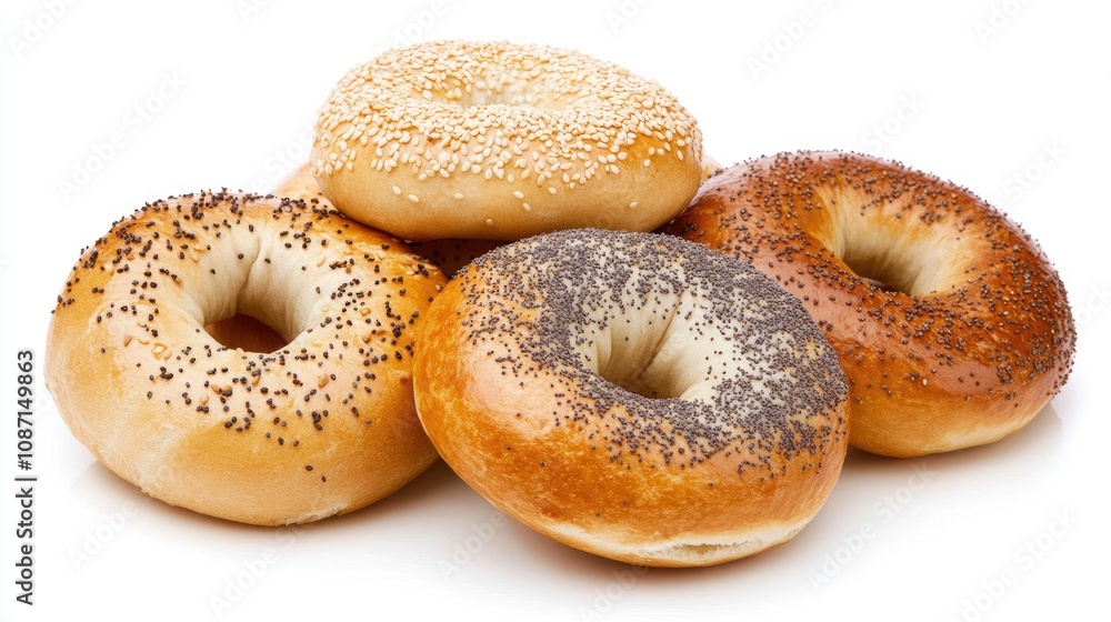 Fresh Variety of Bagels on White Background Fresh Variety of Bagels on White Background