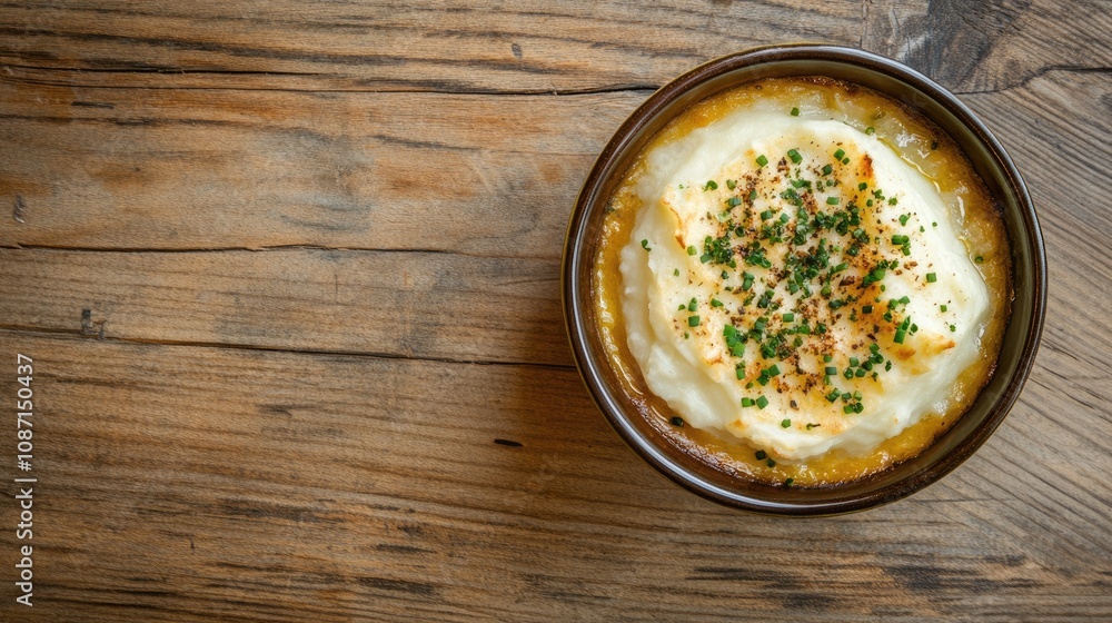 Creamy Mashed Potatoes in Rustic Bowl on Wooden Table Creamy Mashed Potatoes in Rustic Bowl on Wooden Table