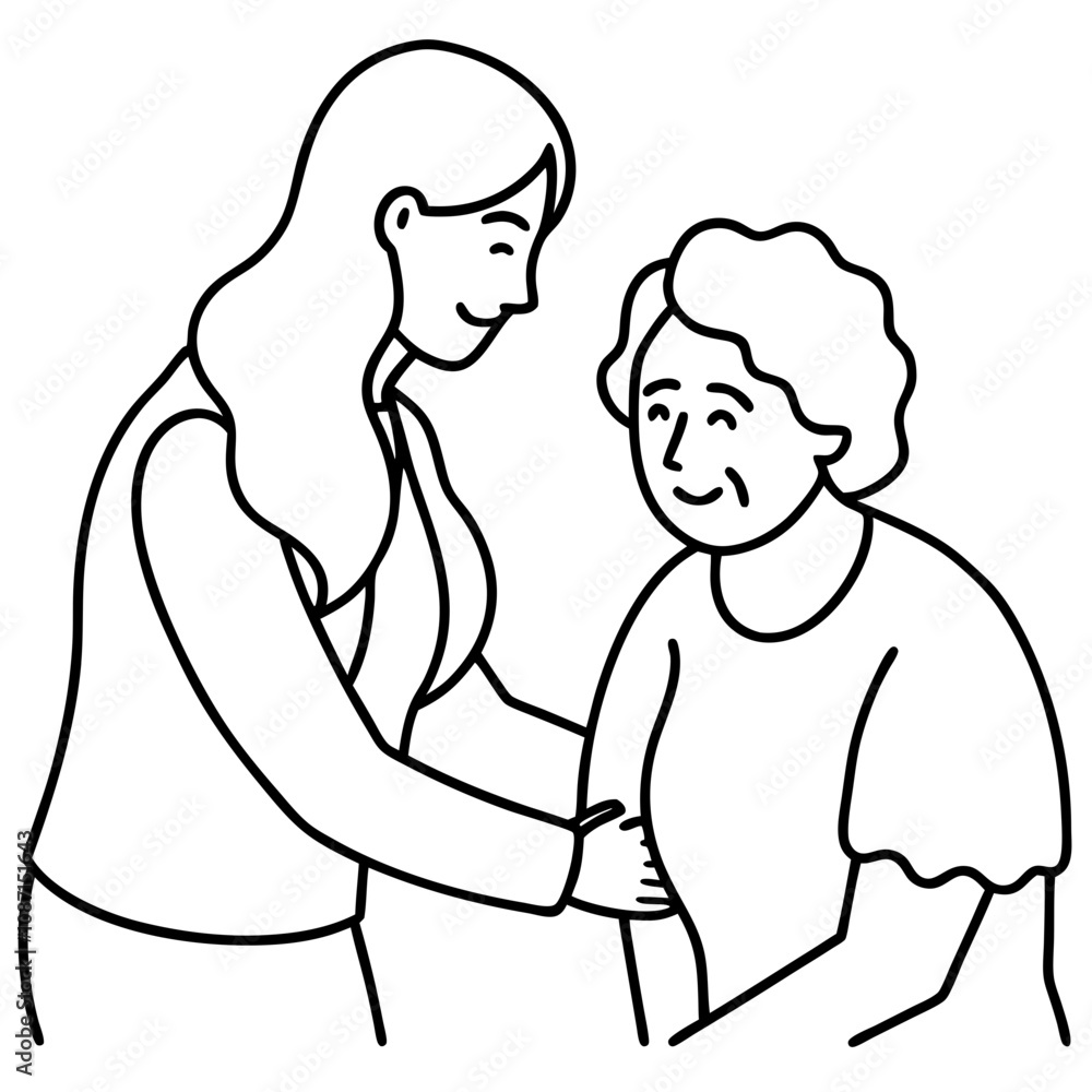 woman caring for elderly human woman caring for elderly human