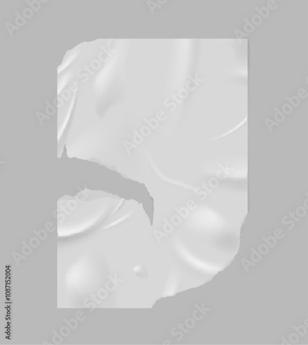 Paper wrinkled torn poster flyer, vector realistic glued wrinkles white wet paper sheet template with crumpled texture