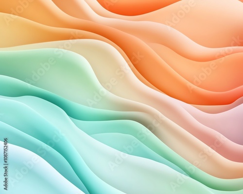 Colorful gradient wave pattern in 3D, vibrant abstract background with smooth transitions, blending shades of orange, green, and blue photo