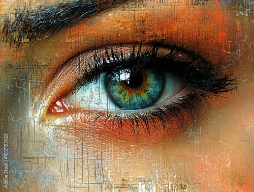 Digital art interpretation of an eye portrait studio illustration textured environment close-up view creative expression