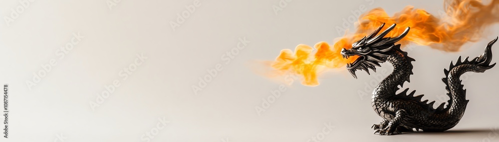 Mythical dragon exhaling fire, dramatic and powerful, isolated on a light background. Mythical dragon exhaling fire, dramatic and powerful, isolated on a light background.