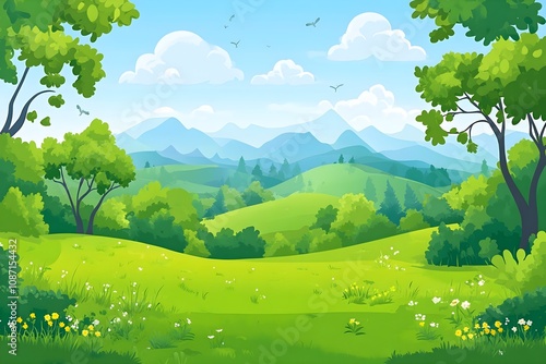 Beautiful autumn mountain landscape. Vector illustration. winter Vector art style landscape. Sunset in mountains illustration, nature, vector, background, hill, sky, mountain, tree, environment,