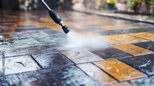 Pressure Washer Cleaning Interlocking Pavers photo