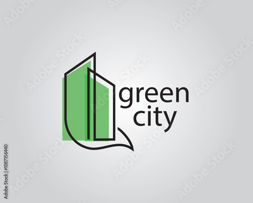 creative tall building with leaves underneath with a one line concept logo