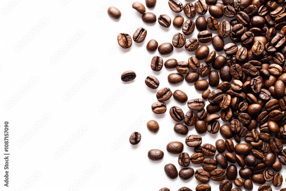 Naklejka premium Patterned Layout of Various Coffee Beans on a White Background Isolated and Upscaled Ideal for Beverage, Food, or Lifestyle Photography Projects