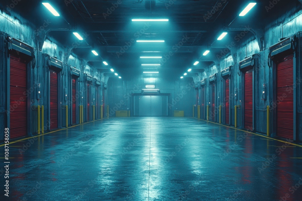 Fototapeta premium Exploring the future a futuristic warehouse building showcase urban environment interior view modern design concepts