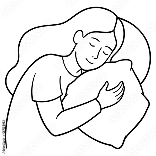 woman is sleeping and hugging pillow