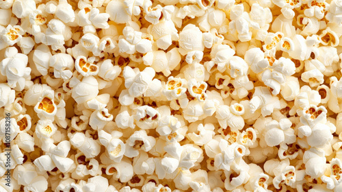 Lightly salted popcorn scattered on surface, showcasing its fluffy texture and golden kernels. Perfect for snacking during movies or gatherings