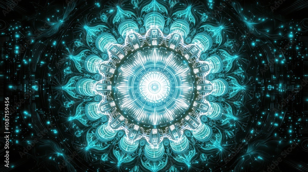 Fototapeta premium Digital mandala art design abstract visualization high-tech environment futuristic viewpoint conceptual aesthetics