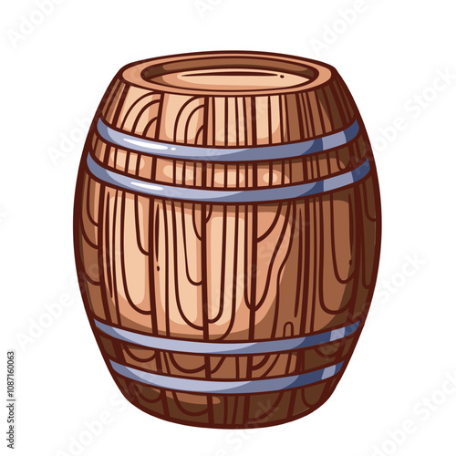 Wooden barrel line icon. Outline hand drawn vintage rustic container with circles and wood planks, cask of beer or wine, whiskey. Cellar, fest mascot, one barrel color icon vector illustration