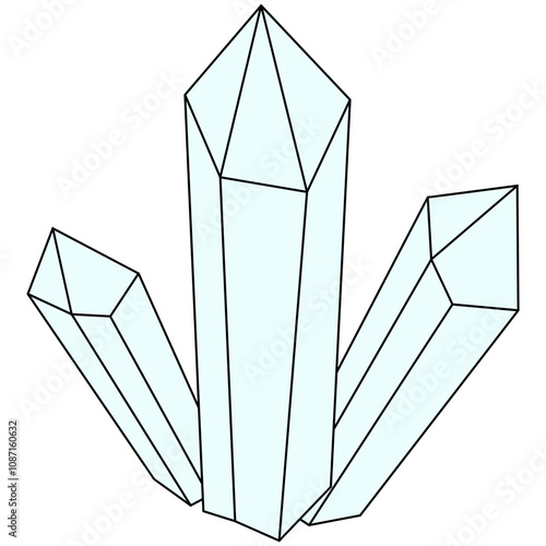 Hand drawn line crystal, mineral, gem. Illustration crystal stone, diamond and jewel, brilliant gemstone. 