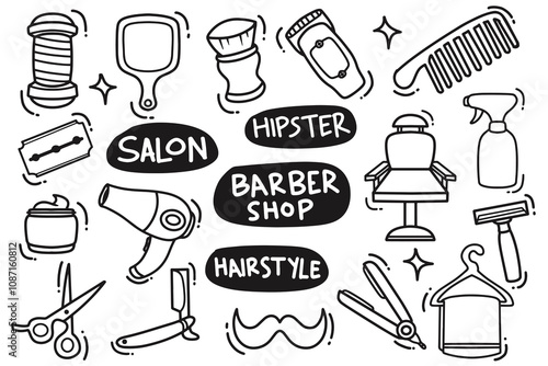 set of barber doodles good for background, wallpaper, element design, icons, etc